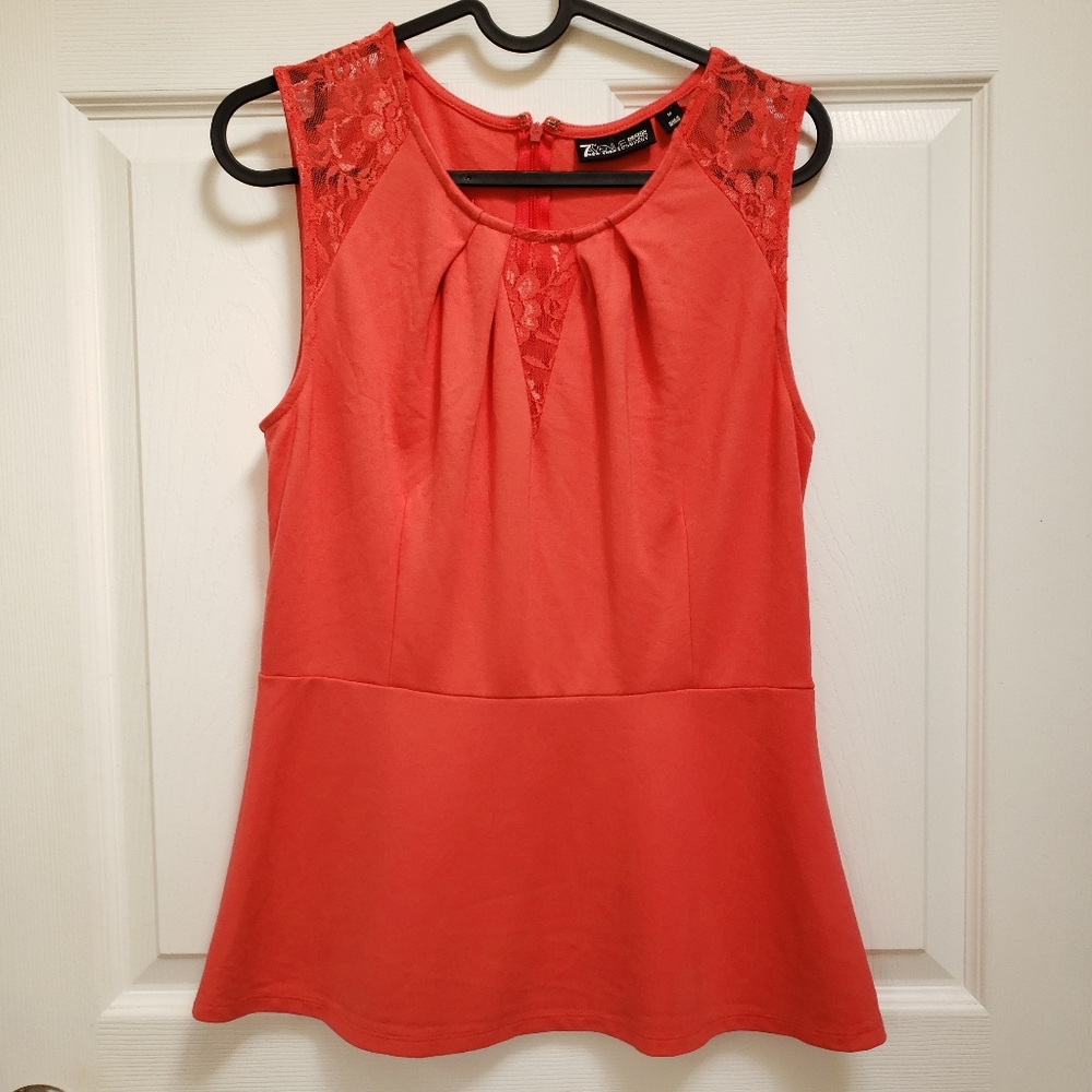 New York & Co 7th Avenue Coral Lace Detail Sleeveless Peplum Blouse